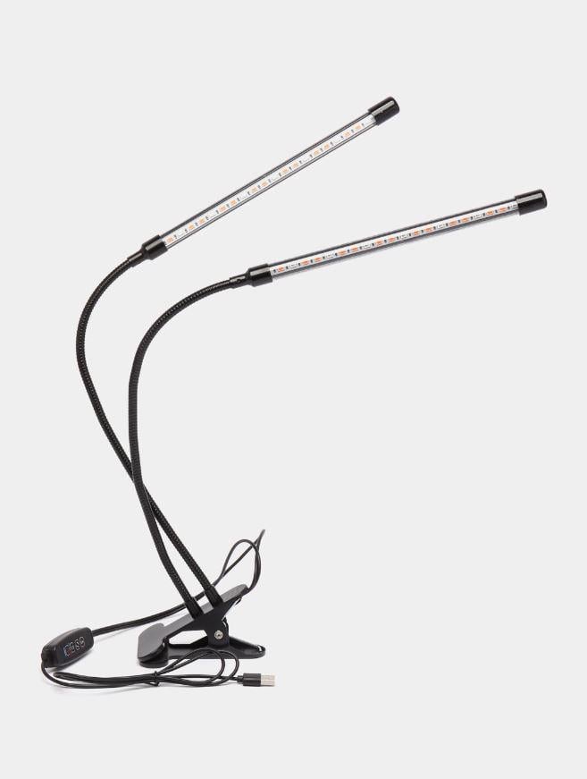 Фитолампа для комнатных растений светодиодная GreenLand двойная с таймером 20W Черный