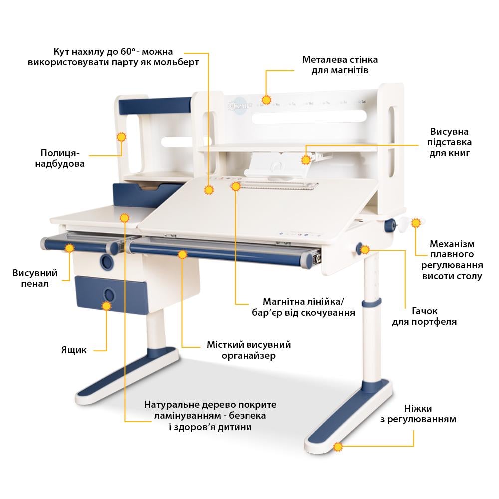 Шкільна ергономічна дитяча парта трансформер Mealux Oxford Max Блакитний (BD-930 BL Max) - фото 4