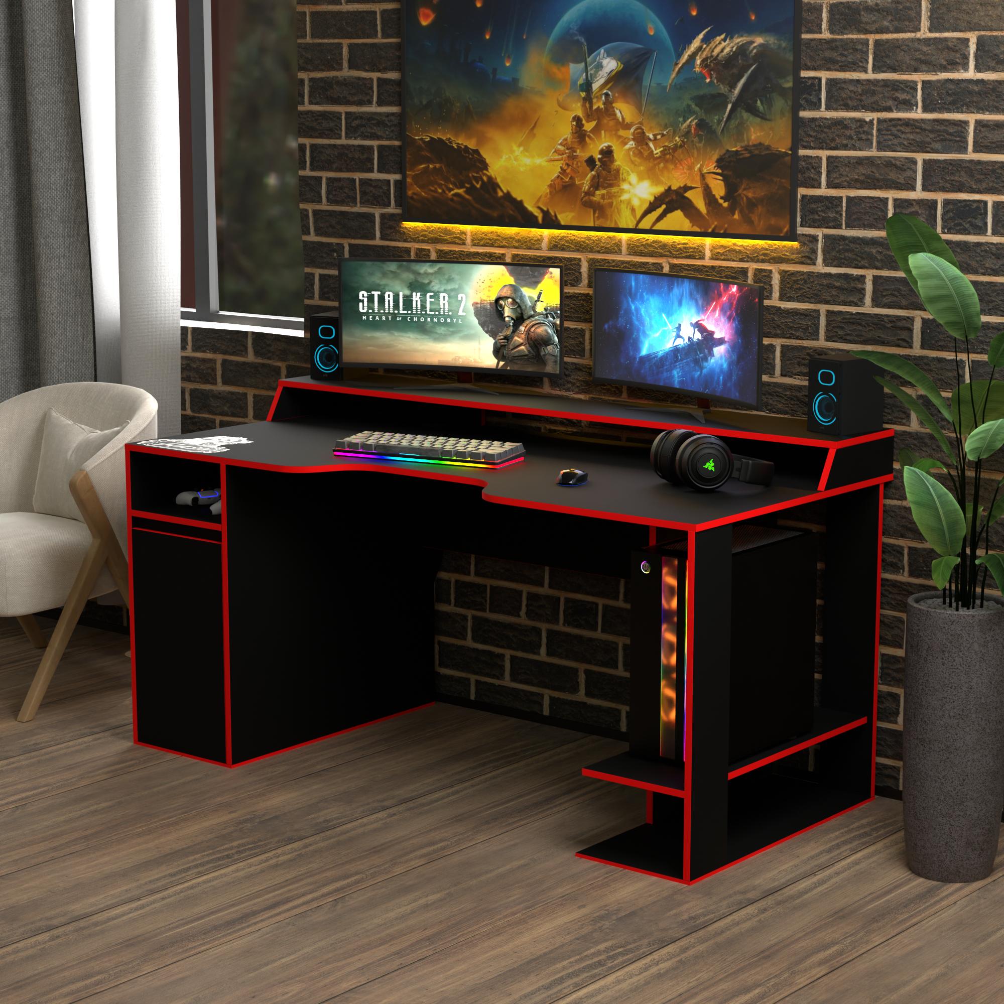 Стол геймерський ергономічний із надбудовою Zeus Rasin RS-28 із ЛДСП Чорно-червоний (RS-38)