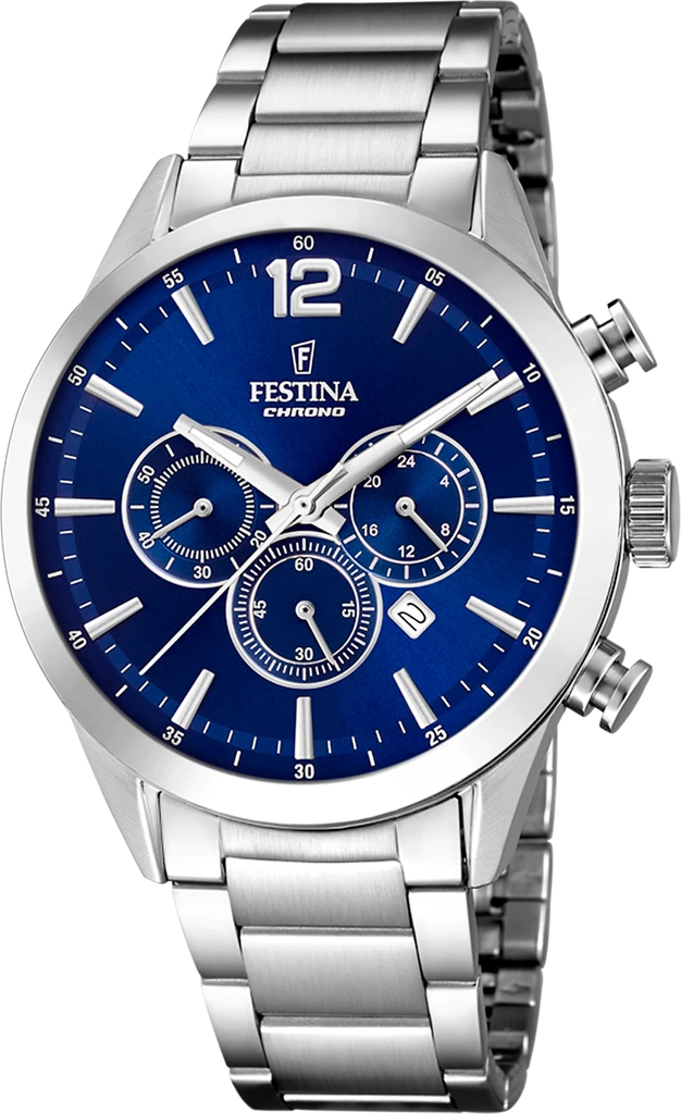 Наручные часы мужские Festina F20343/7 Timeless Chronograph со стальным корпусом WR 50 м и синим циферблатом