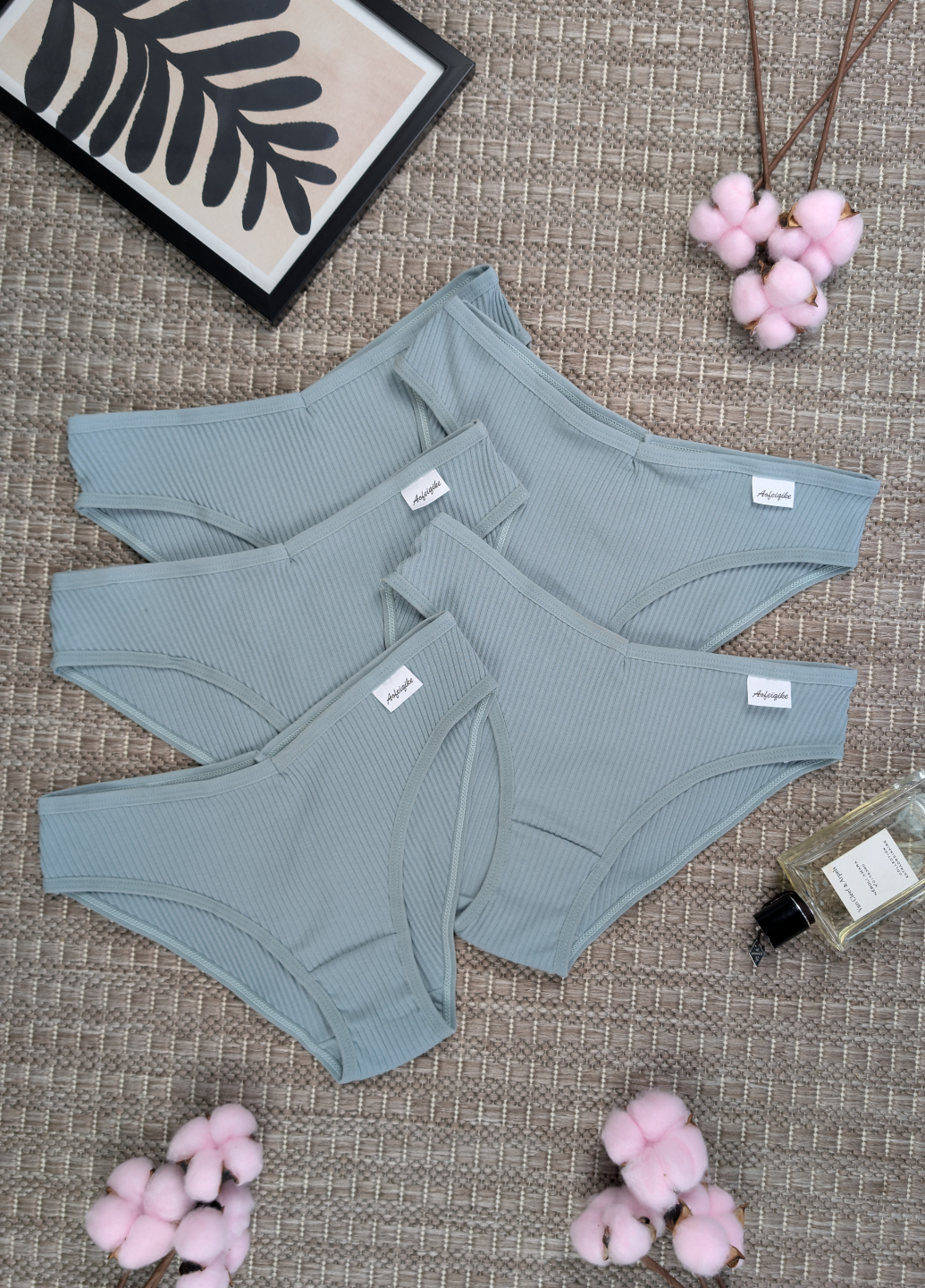 Набор женских трусиков-слипов в рубчик однотонные на каждый день 5 шт. L Голубой (NB55004/L)