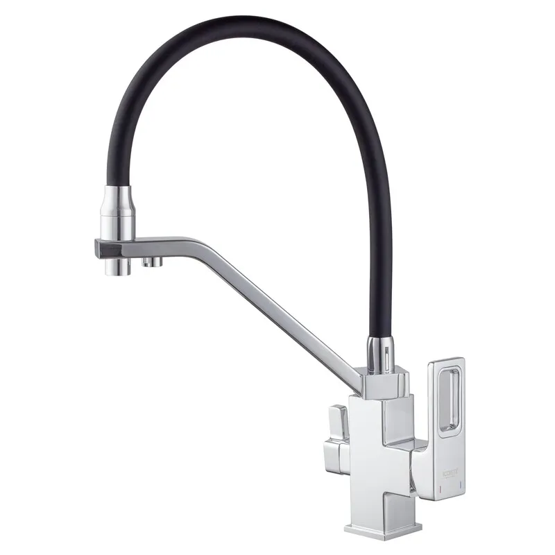 Смеситель для кухни KOER KB-72009-01 с высоким гибким изливом с выходом для питьевой воды Хром (OL-KR5006)