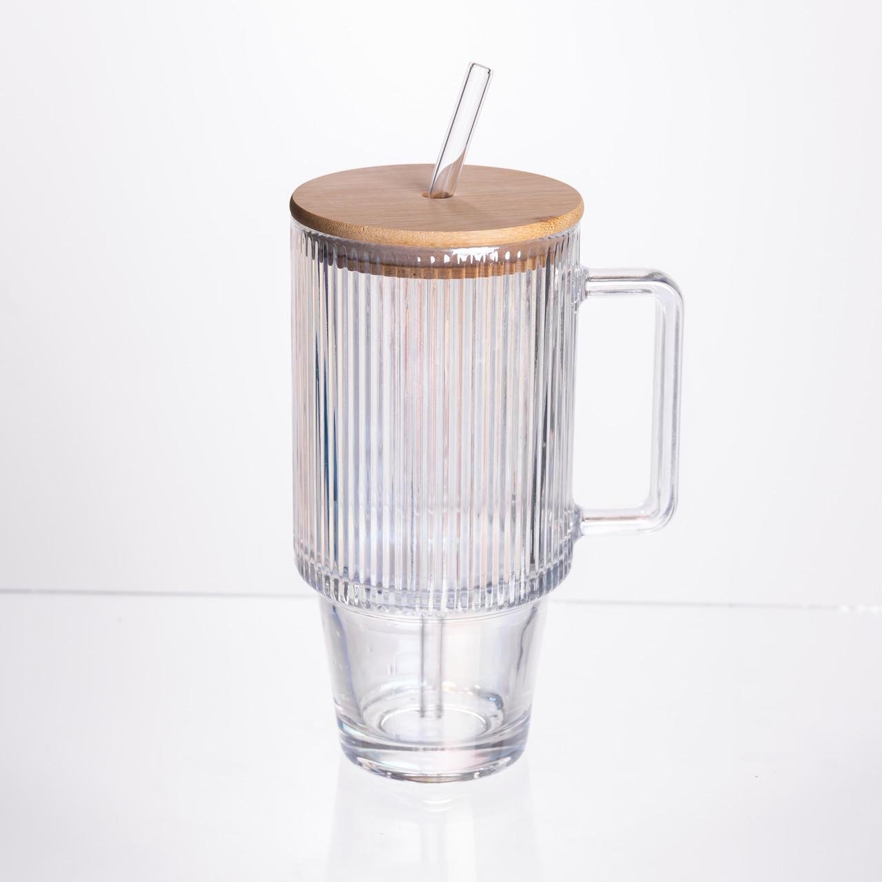 Кружка скляна з кришкою і трубочкою 750 мл (HP-19-49)