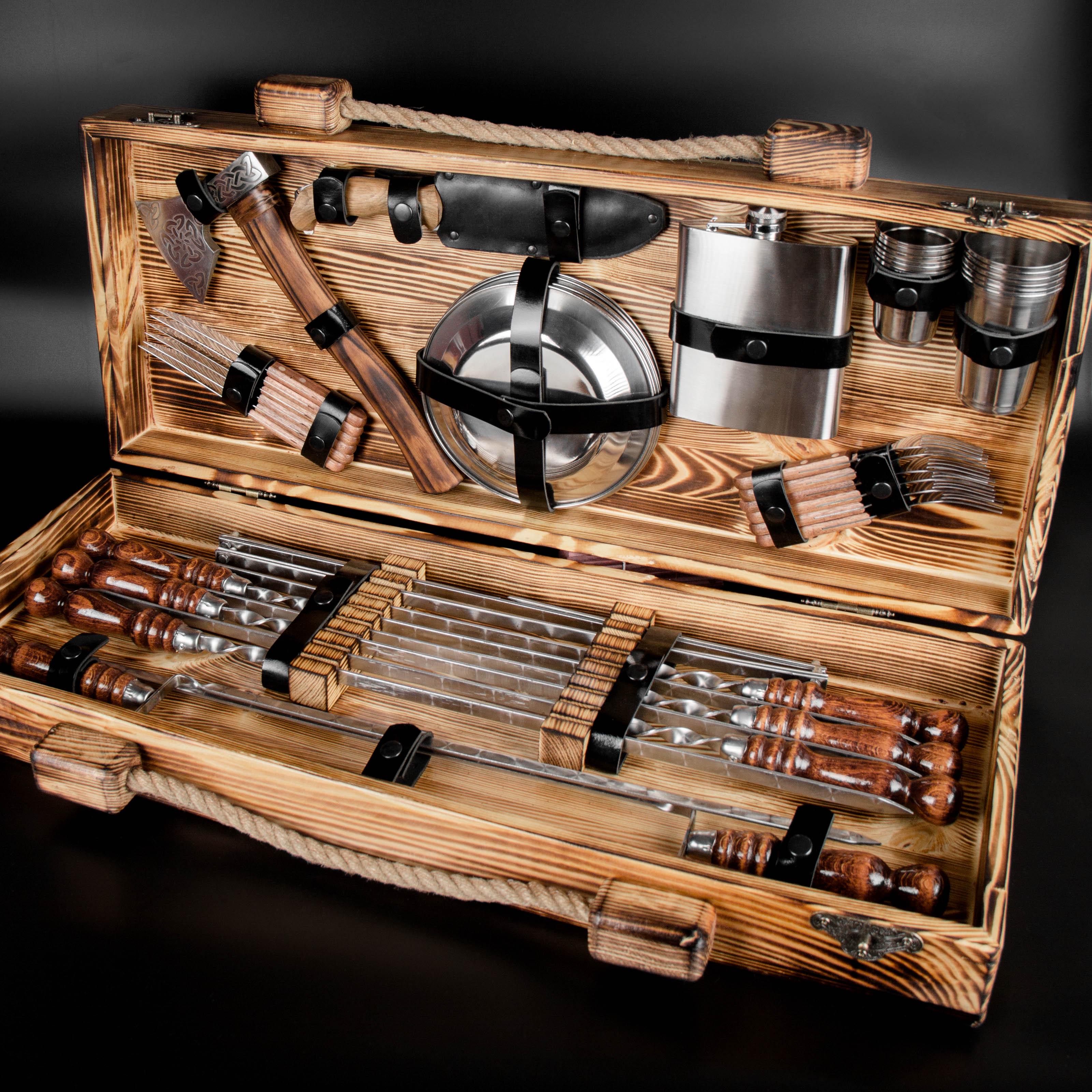 Набор шампуров Кемпинг в деревянном кейсе