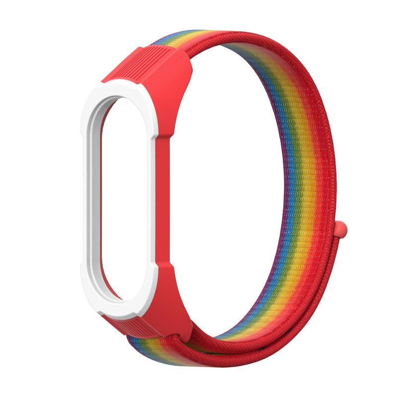 Ремешок для смарт-браслетов с рамкой MiJobs Nylon Loop Plus для Xiaomi Mi Band 4/3 Радуга-Черный/Белый (1435P)