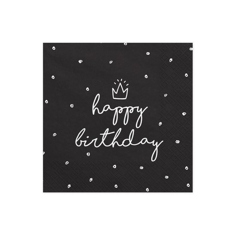 Серветки паперові PartyDeco Happy Birthday 33х33 см 20 шт. Чорний (5902230750678)