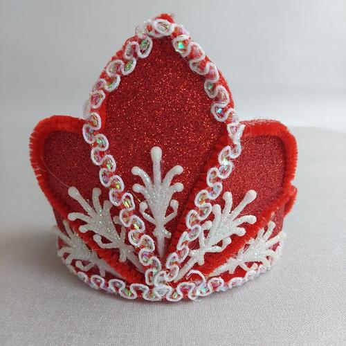 Обруч на голову новогодний/карнавальный Корона Снежная ночь ручной работы Красный (210108)