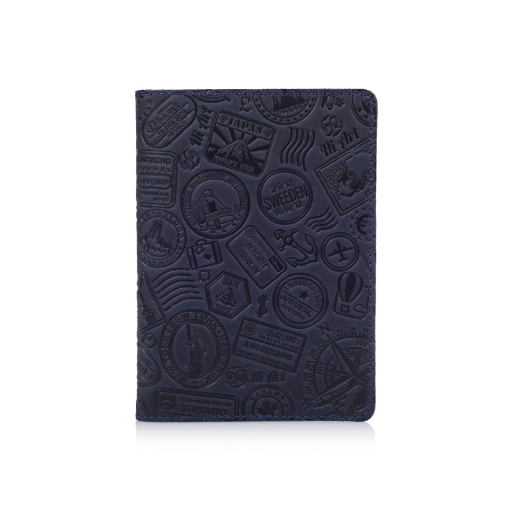 Обложка для паспорта ручной работы с художественным тиснением и отделением для банковских карт Синий (PC-02-S19-4013-T007)