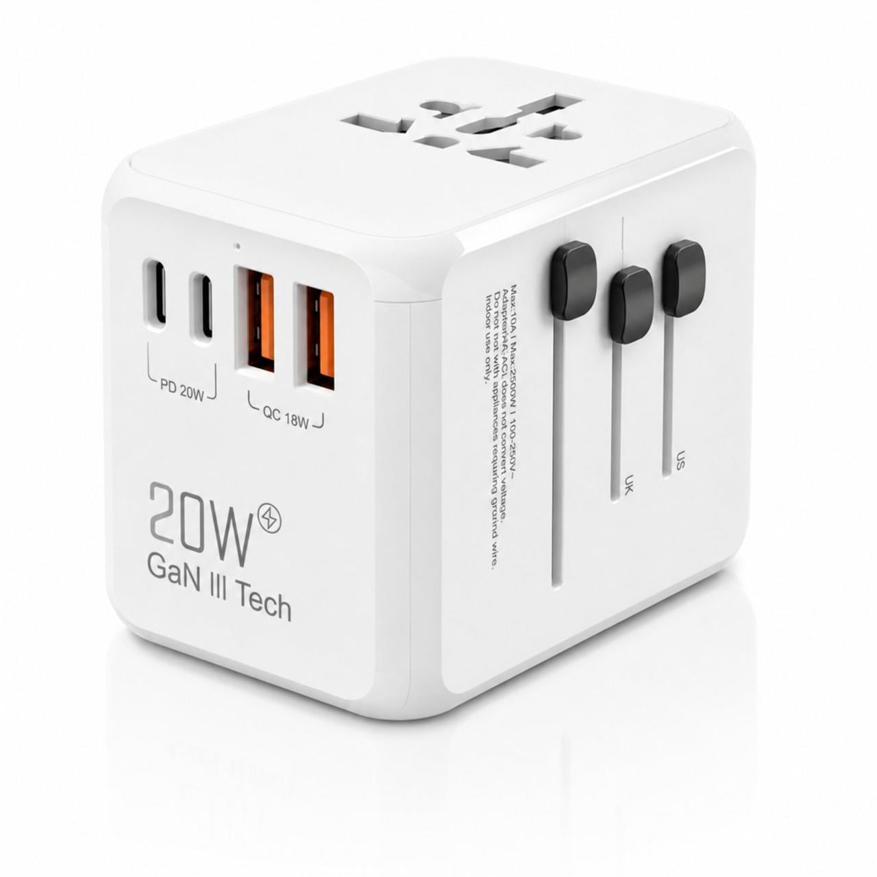 Зарядний пристрій універсальний 20W GaN III Tech USB-C PD/2×USB-A QC 3.0 Білий