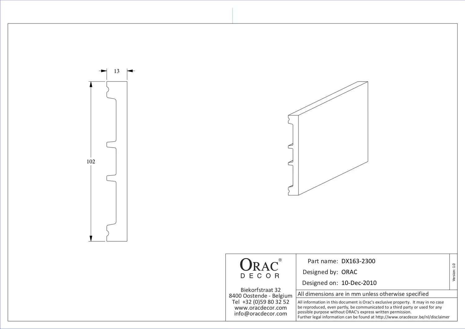 Плинтус Orac Dеcor грунтованный 2000x13x102 мм (SX163) - фото 2