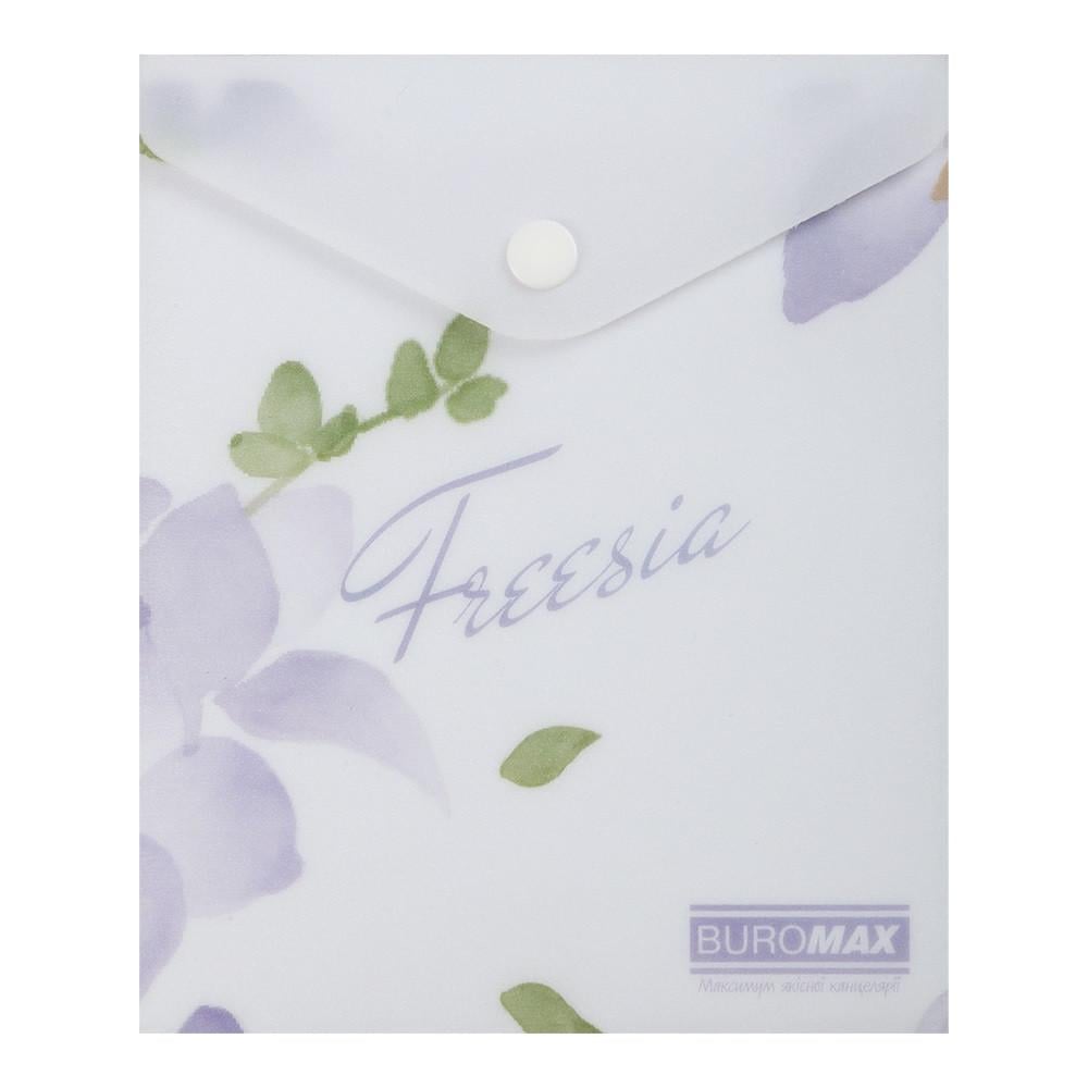 Папка-конверт А6 на кнопке Buromax FREESIA ARABESKI BM.3922-26 матовый полупрозрачный пластик Сиреневый (4823126809595)