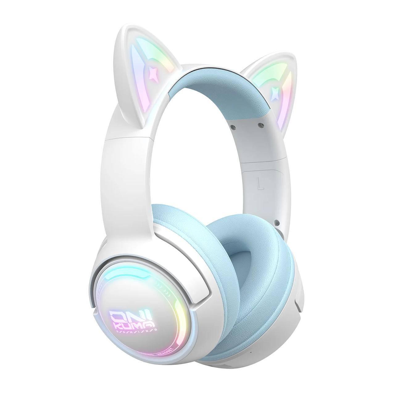 Наушники игровые беспроводные Onikuma GT-898 RGB с кошачьими ушками с микрофоном Голубой (34691112)