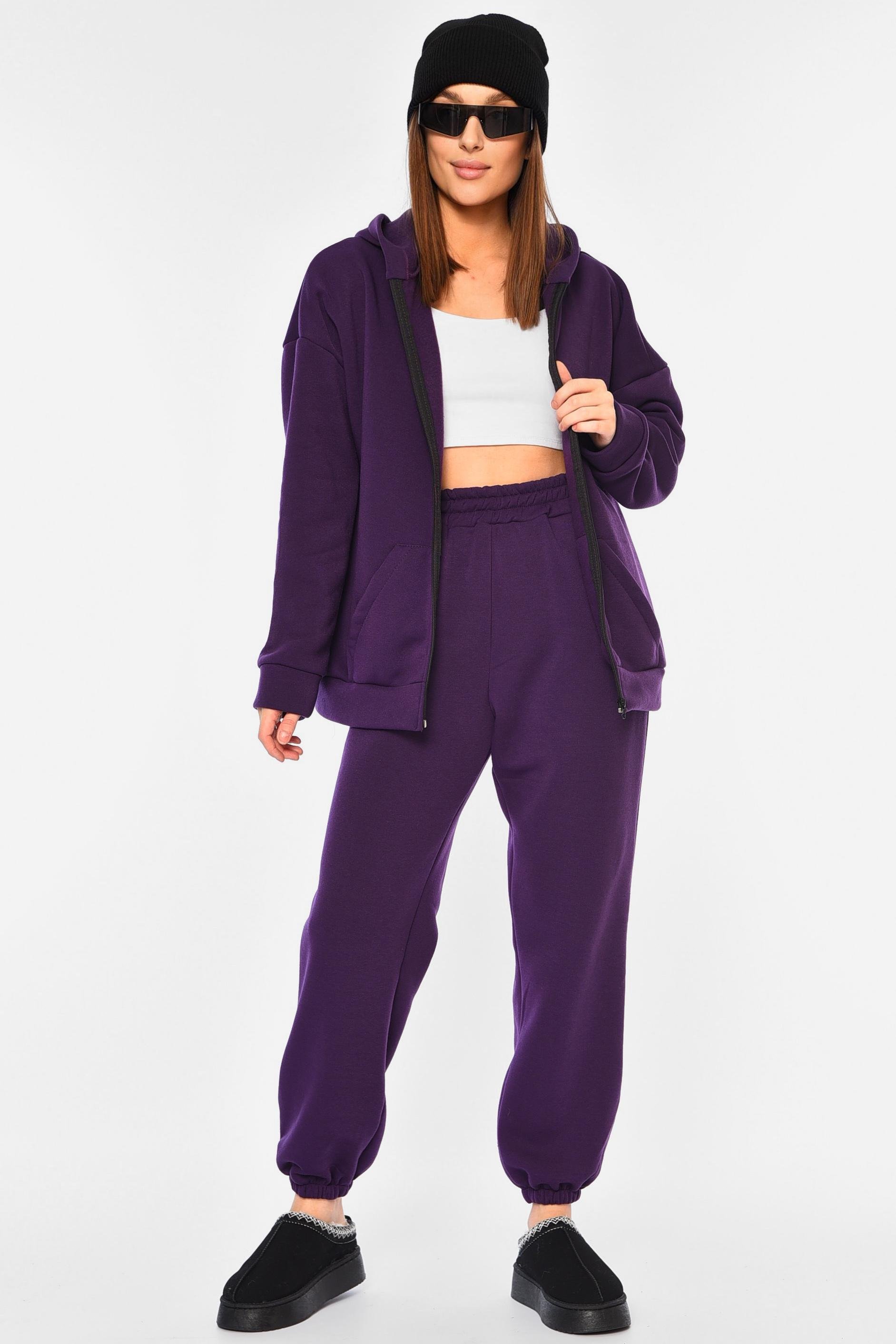 Спортивний костюм жіночий батальний на флісі р. 54 Фіолетовий (194377)
