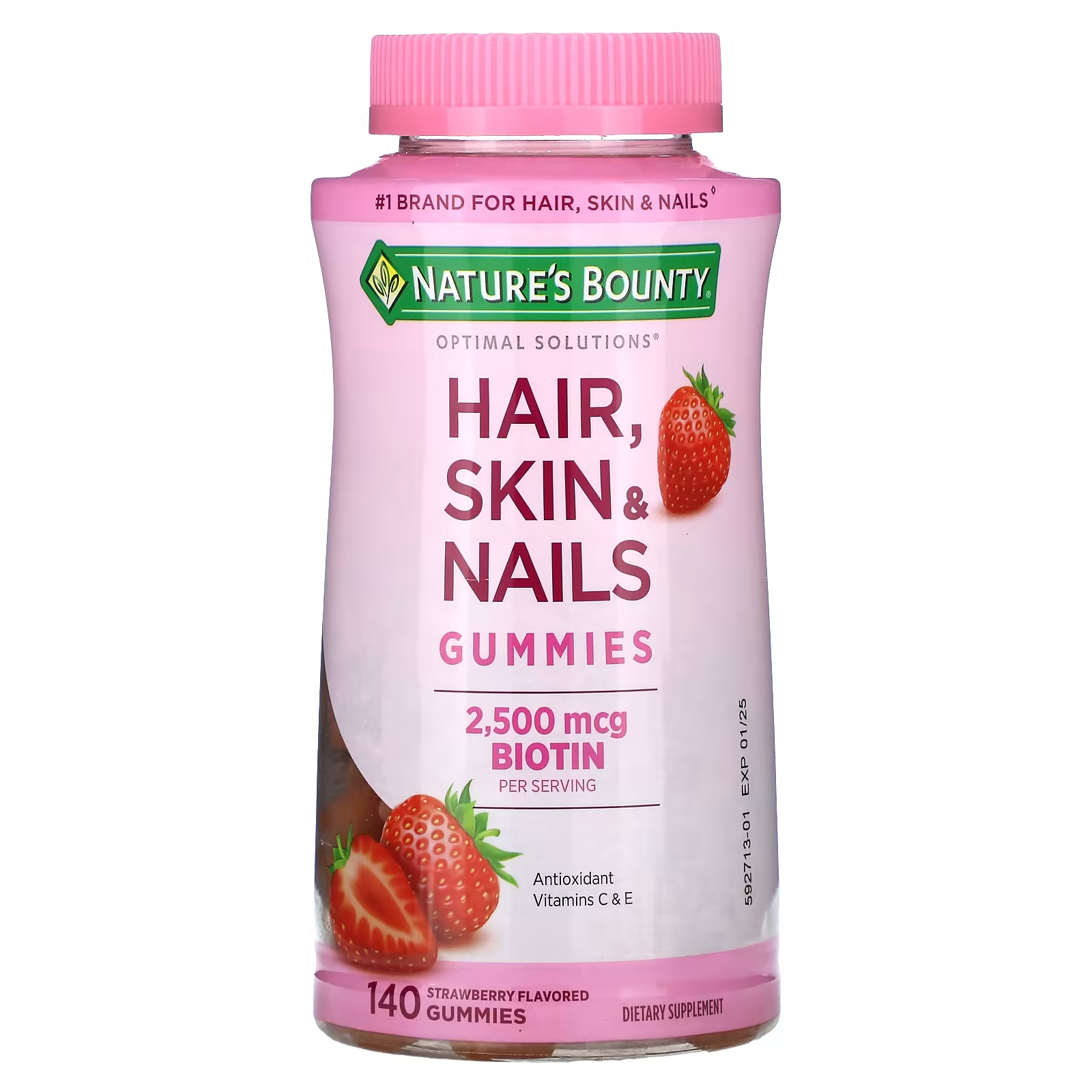 Добавка Nature's Bounty Optimal Solutions для здоровья волос/кожи/ногтей с биотином со вкусом клубники 1250 мкг 140 жевательных таблеток