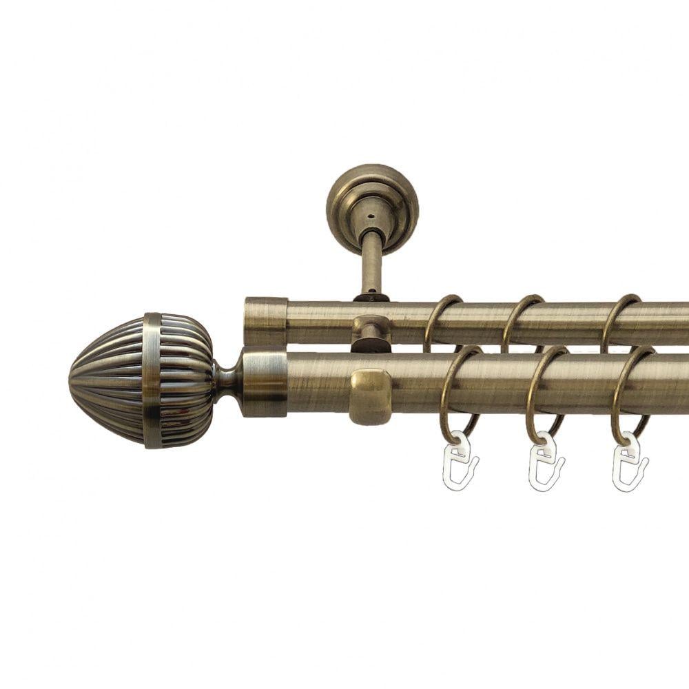 Карниз металлический Orvit Одеон двухрядный открытый/гладкая труба/кольцо металлическое Антик 25/19 мм 160 см (00-00010254)