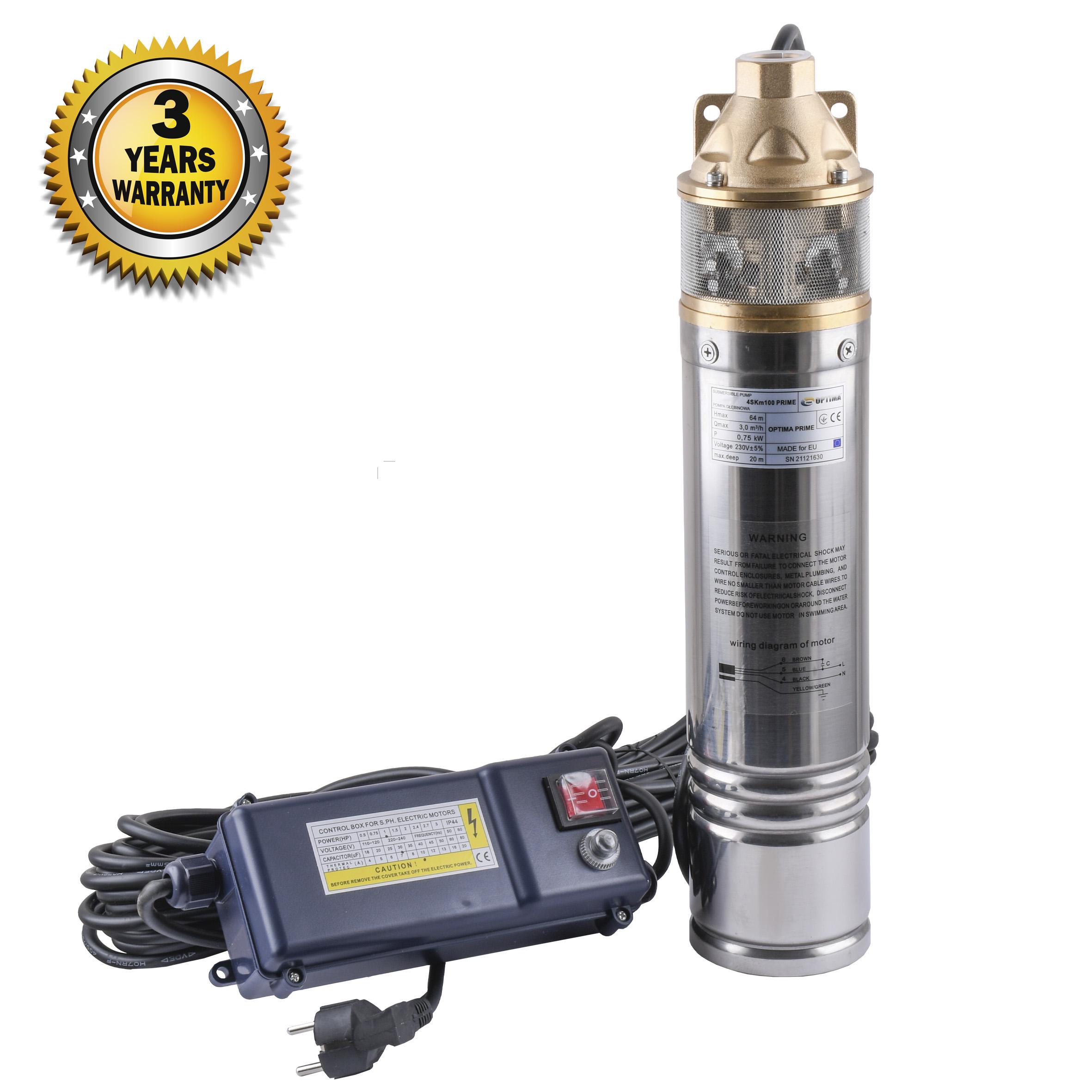 Насос вихревой скважинный Optima 4SKm100 PRIME с кабелем 20 м и пультом 0,75 кВт (000023374) - фото 2 Насос вихревой скважинный Optima 4SKm100 PRIME с кабелем 20 м и пультом 0,75 кВт (000023374) - фото 2