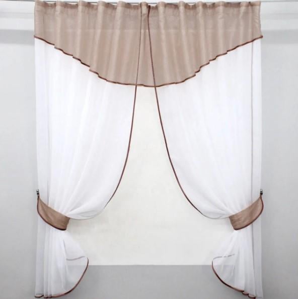 Комплект шторки/ламбрекен 280х170 см Персиковый/Белый (084к)