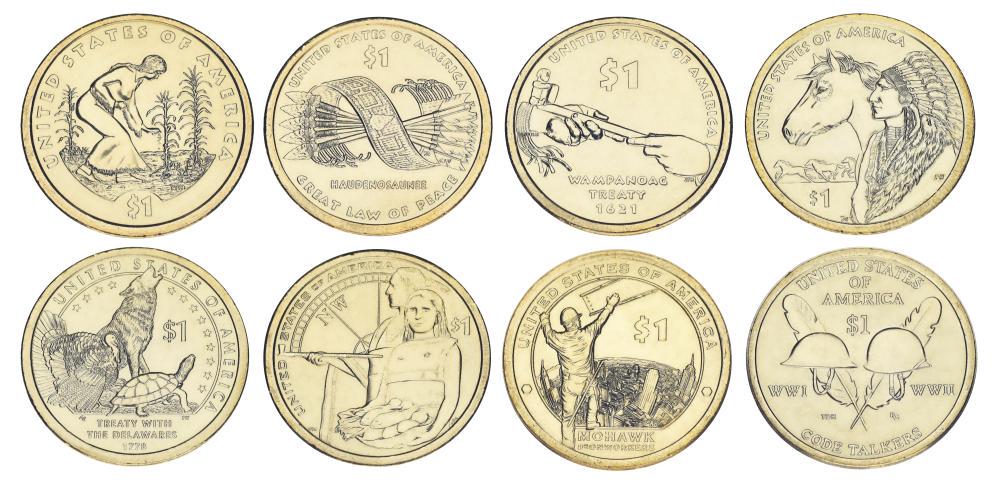 Колекційні монети США 8 шт. 2009-2016 Корінні американці Сакагавея UNC (М04936)