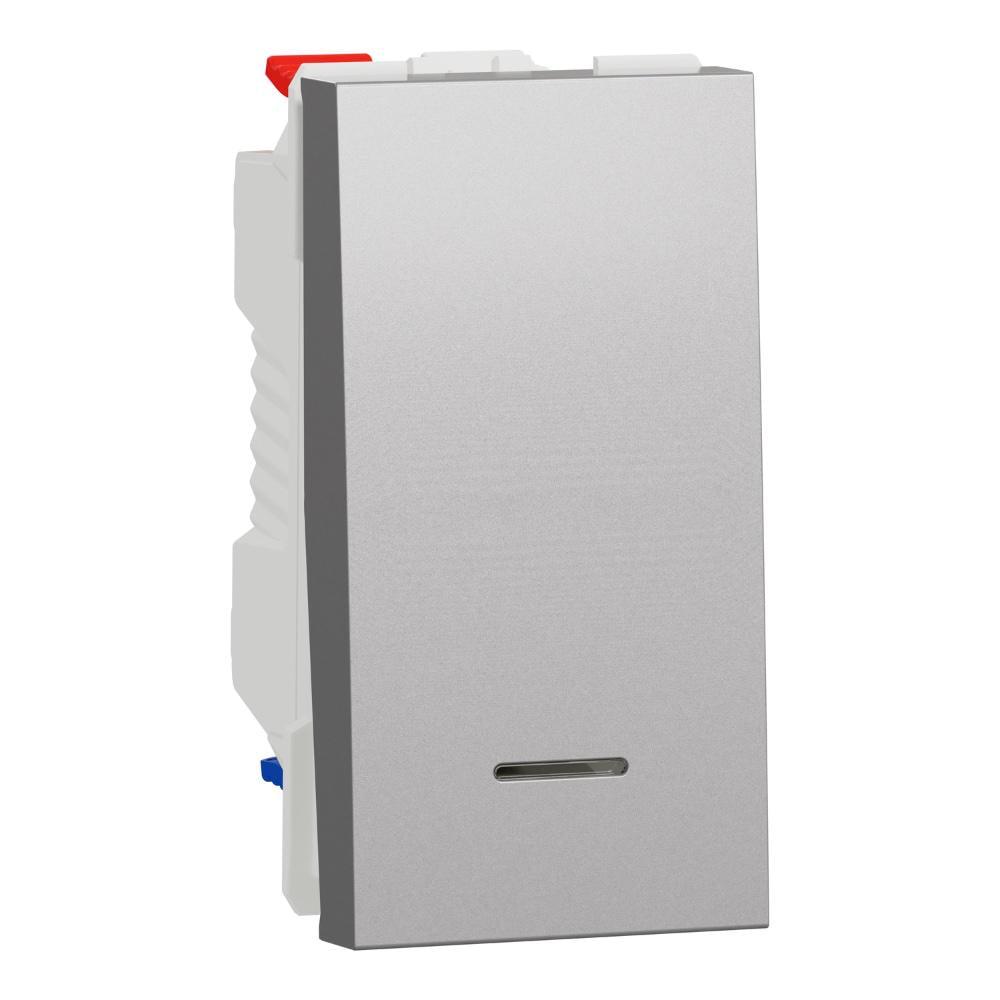 Переключатель 1-клавишный Schneider Electric с нейтралью 1 модуль 10А Unica New Алюминий (NU310330S)