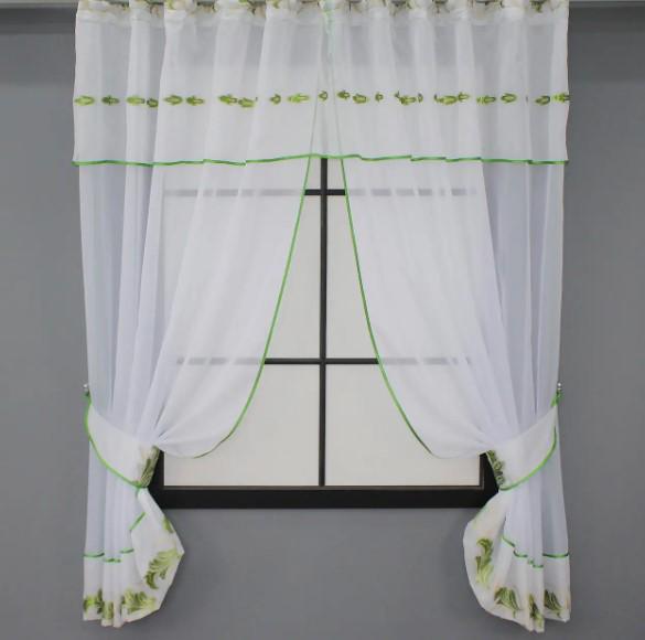 Комплект штор на кухню з ламбрекеном 280х170 см Білий/Золотисто-зелений (085к)