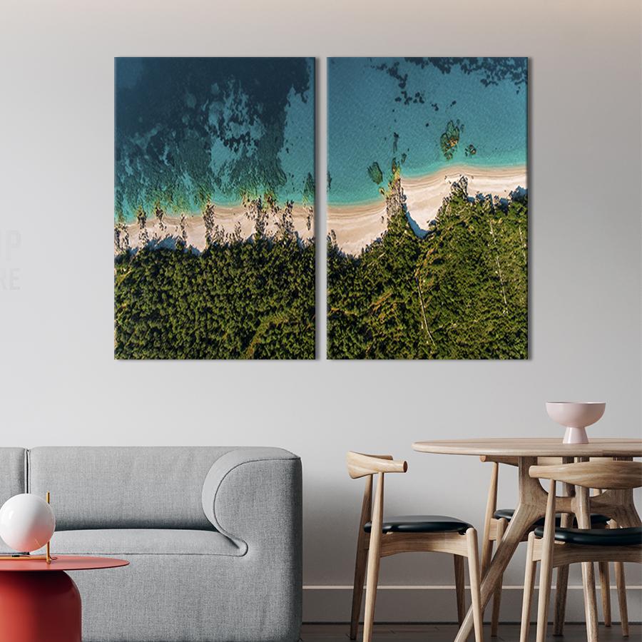 Настенный декор диптих картина на холсте для интерьера Морской пляж в Албании 71x51 см (444-2)