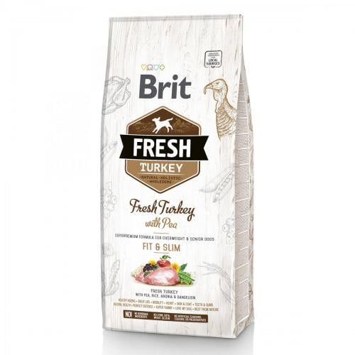 Корм сухий для дорослих собак Brit Fresh Turkey With Pea Fit & Slim свіжа індичка з горохом контролю ваги 12 кг (10151) - фото 1