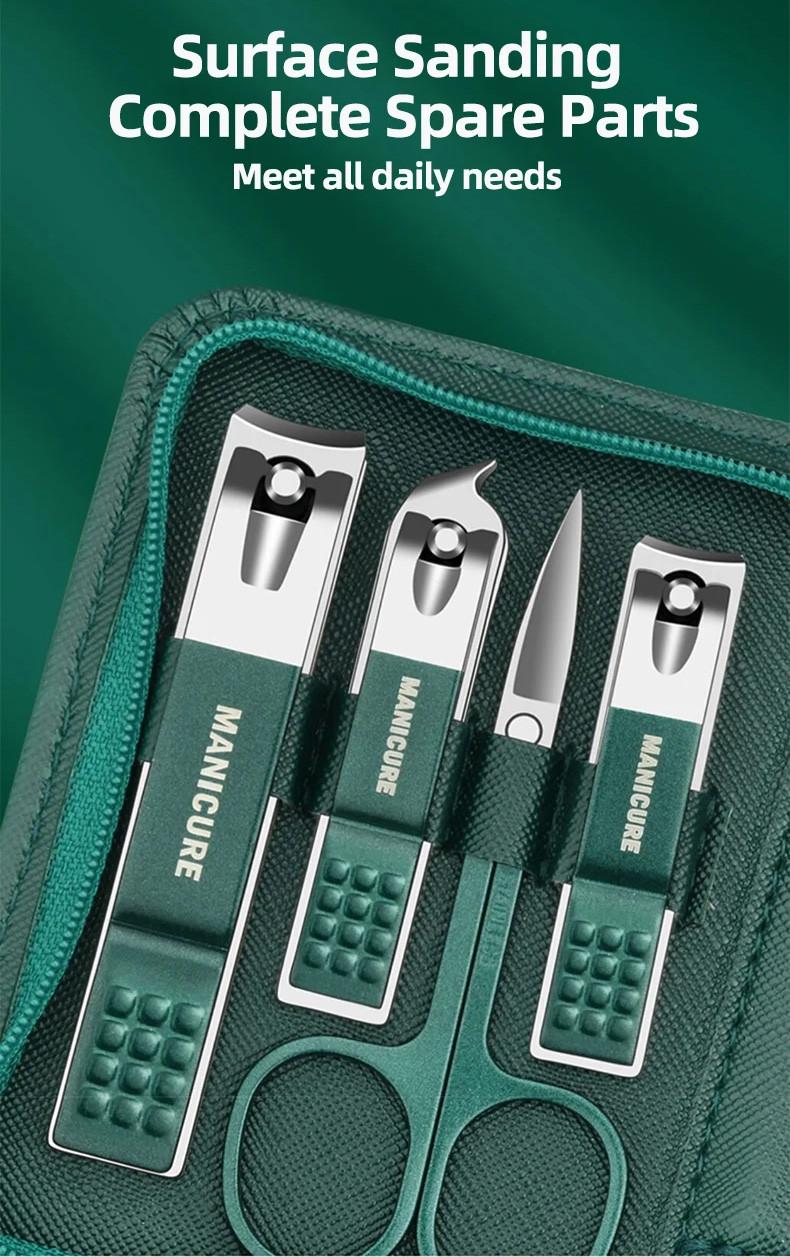 Манікюрний набір з нержавіючої сталі 9 пр. зі шкіряним чохлом Зелений - фото 6