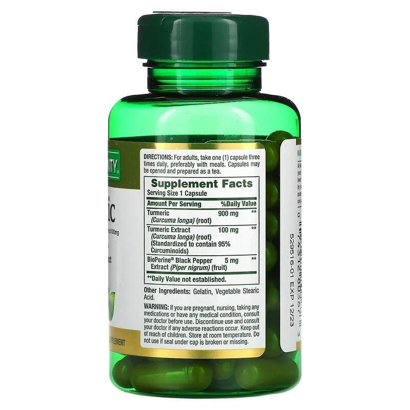 Куркума Nature's Bounty Turmeric 1000 мг з екстрактом чорного перцю 60 капс. - фото 2