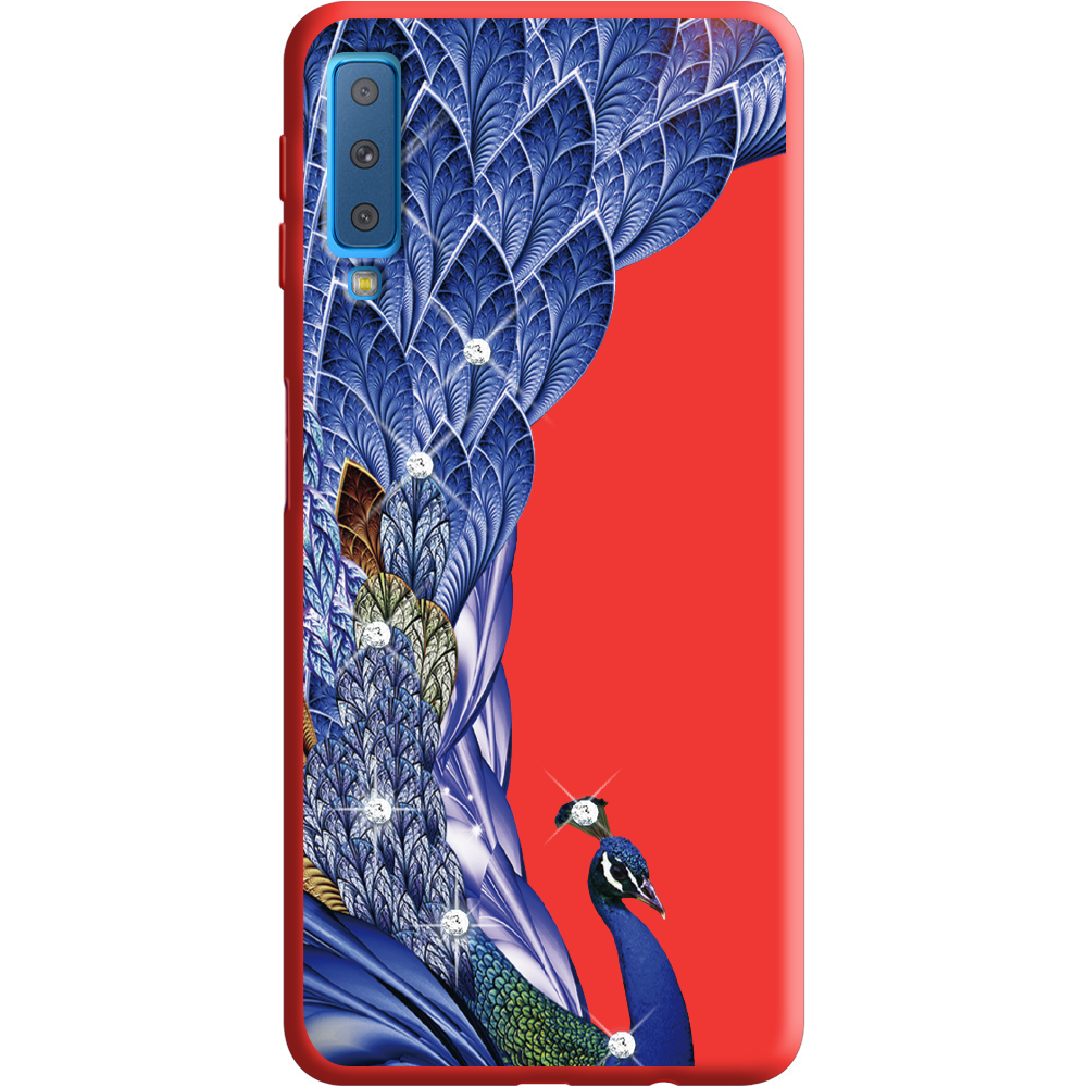Чехол Boxface Samsung A750 Galaxy A7 2018 Павлин со стразами Красный силикон (35481-rs7-36138)