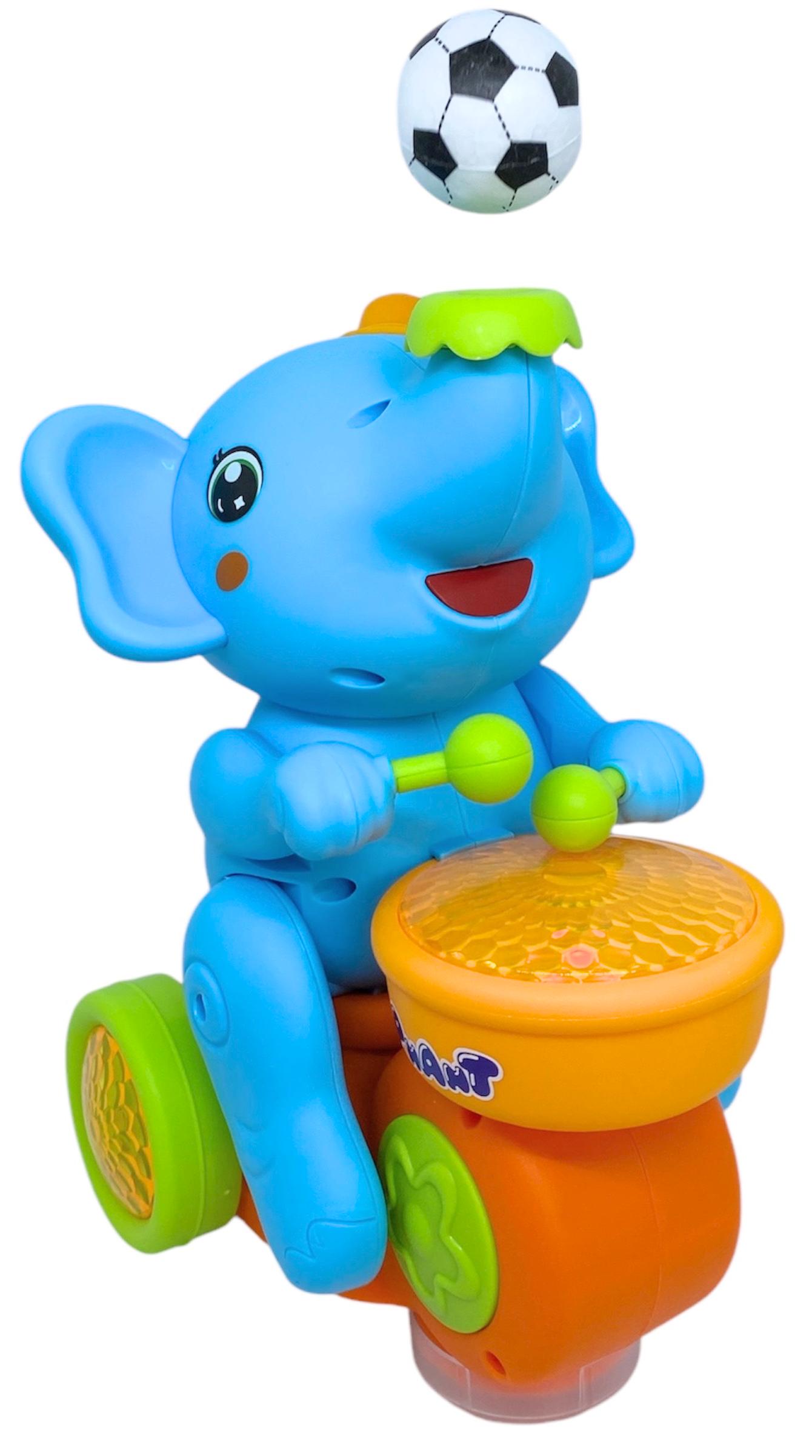 Игрушка Слоник выдувает мячик с барабаном подвижный музыка звуки свет объезд препятствий