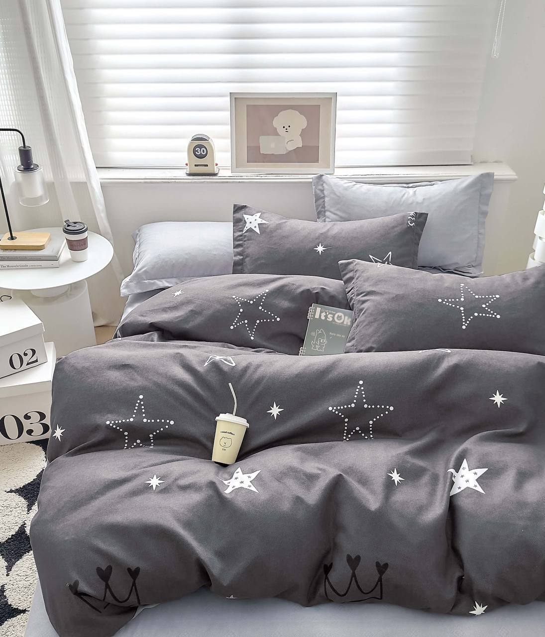 Постільна білизна фланель полуторний 70x70 см Темно-сірий