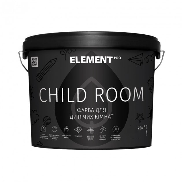 Краска латексная для детских комнат Element PRO CHILD ROOM 10 л Белый (1741749559) Краска латексная для детских комнат Element PRO CHILD ROOM 10 л Белый (1741749559)