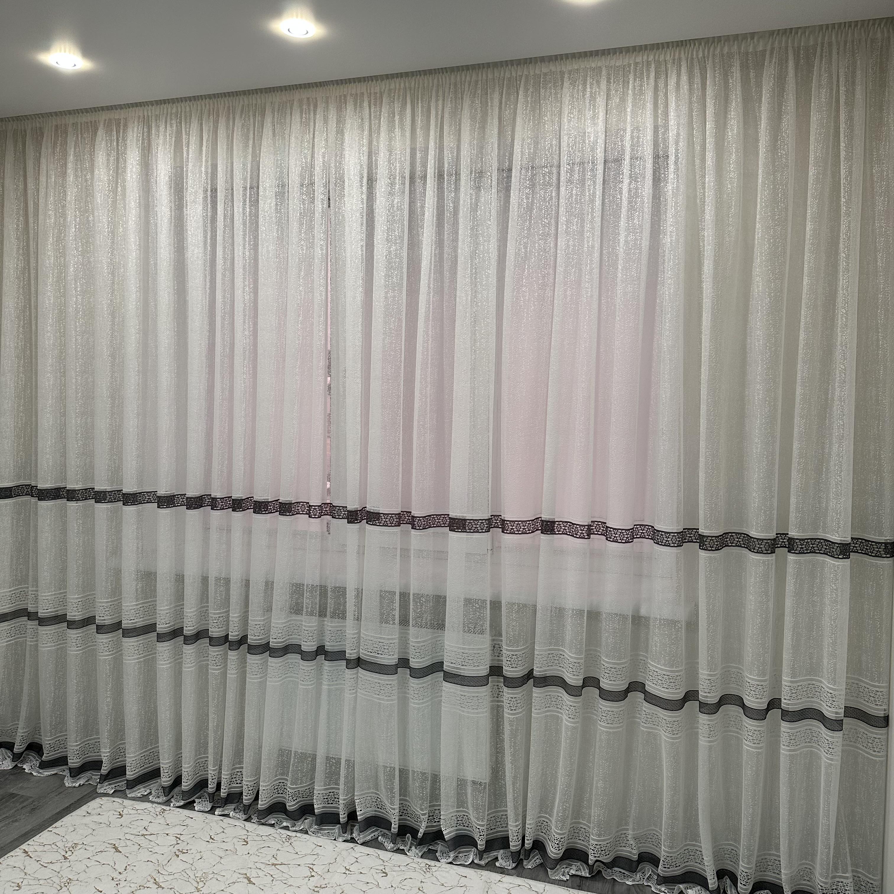 Тюль жаккард готова с узором 300х270 см на тесьме 6 см 2 ряда петель Серый/Белый (ТПС-3) - фото 6 Тюль жаккард готова с узором 300х270 см на тесьме 6 см 2 ряда петель Серый/Белый (ТПС-3) - фото 6