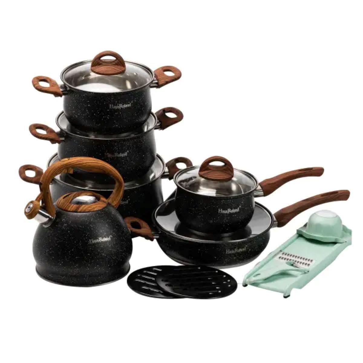 Набор посуды для приготовления из нержавеющей стали 10 предметов Черный (4714)