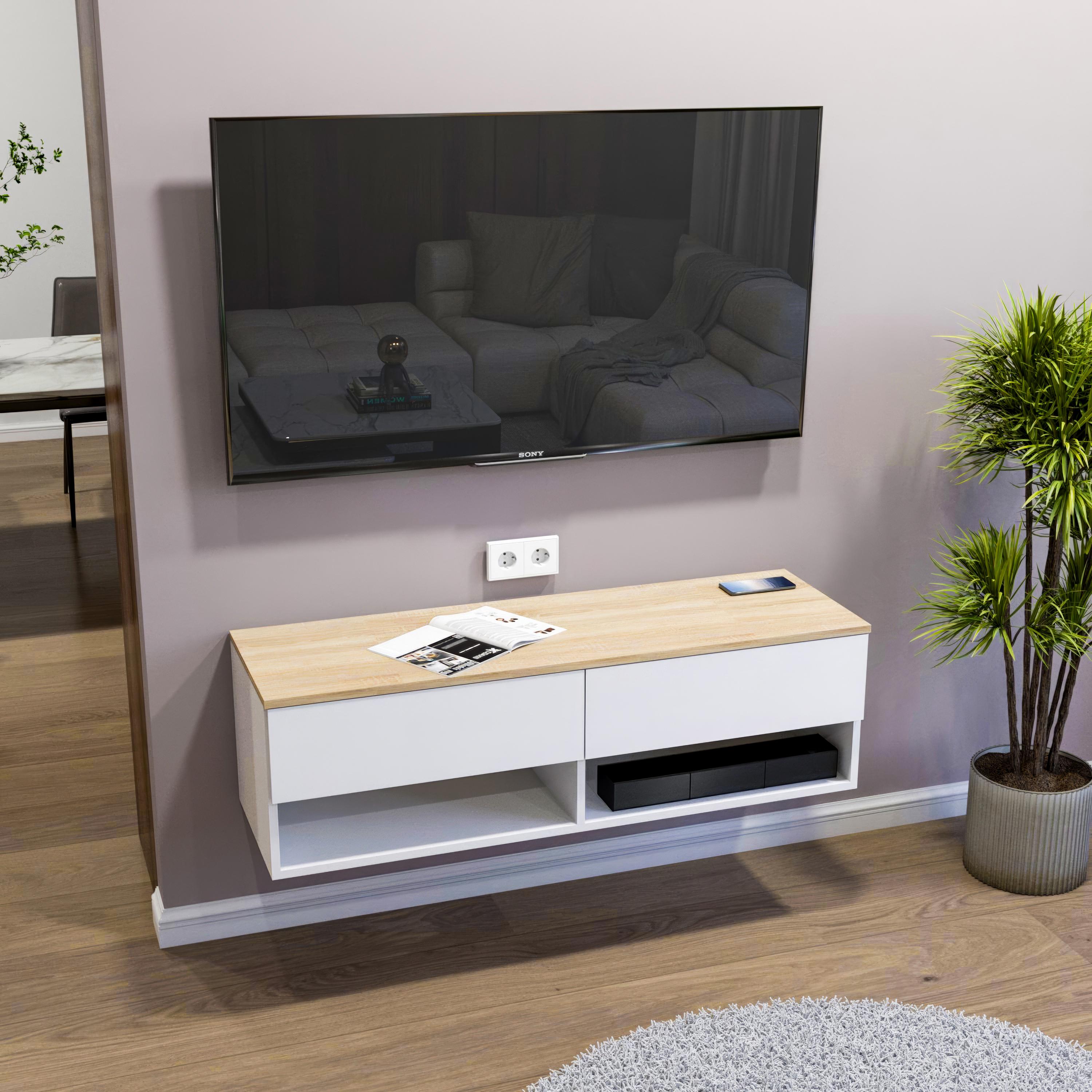 Тумба подвесная для телевизора Istad 1202x360x380 мм Белый/Дуб сонома