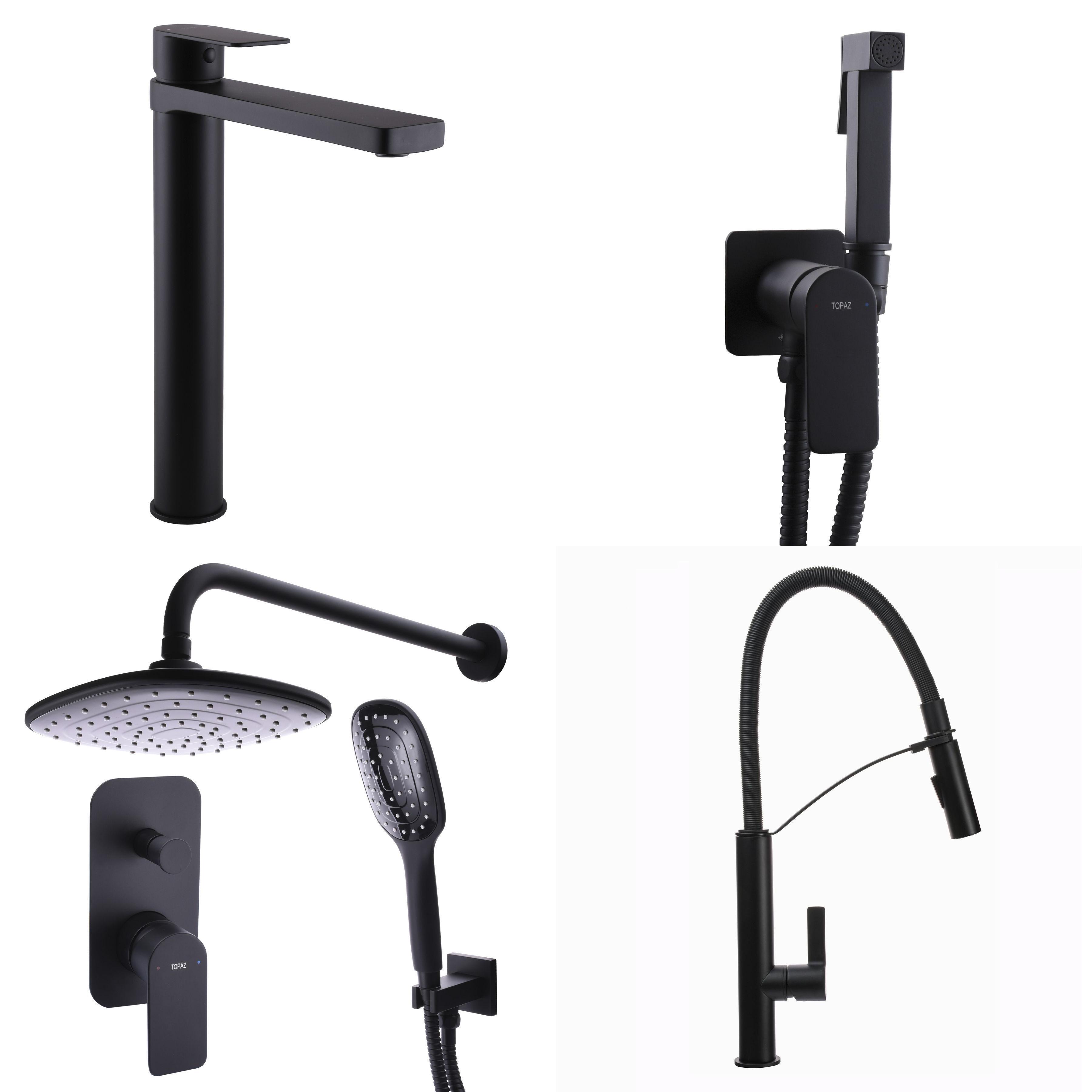 Набор смесителей в едином стиле Sardinia Black 4в1 Черный матовый (20202119) - фото 1 Набор смесителей в едином стиле Sardinia Black 4в1 Черный матовый (20202119) - фото 1