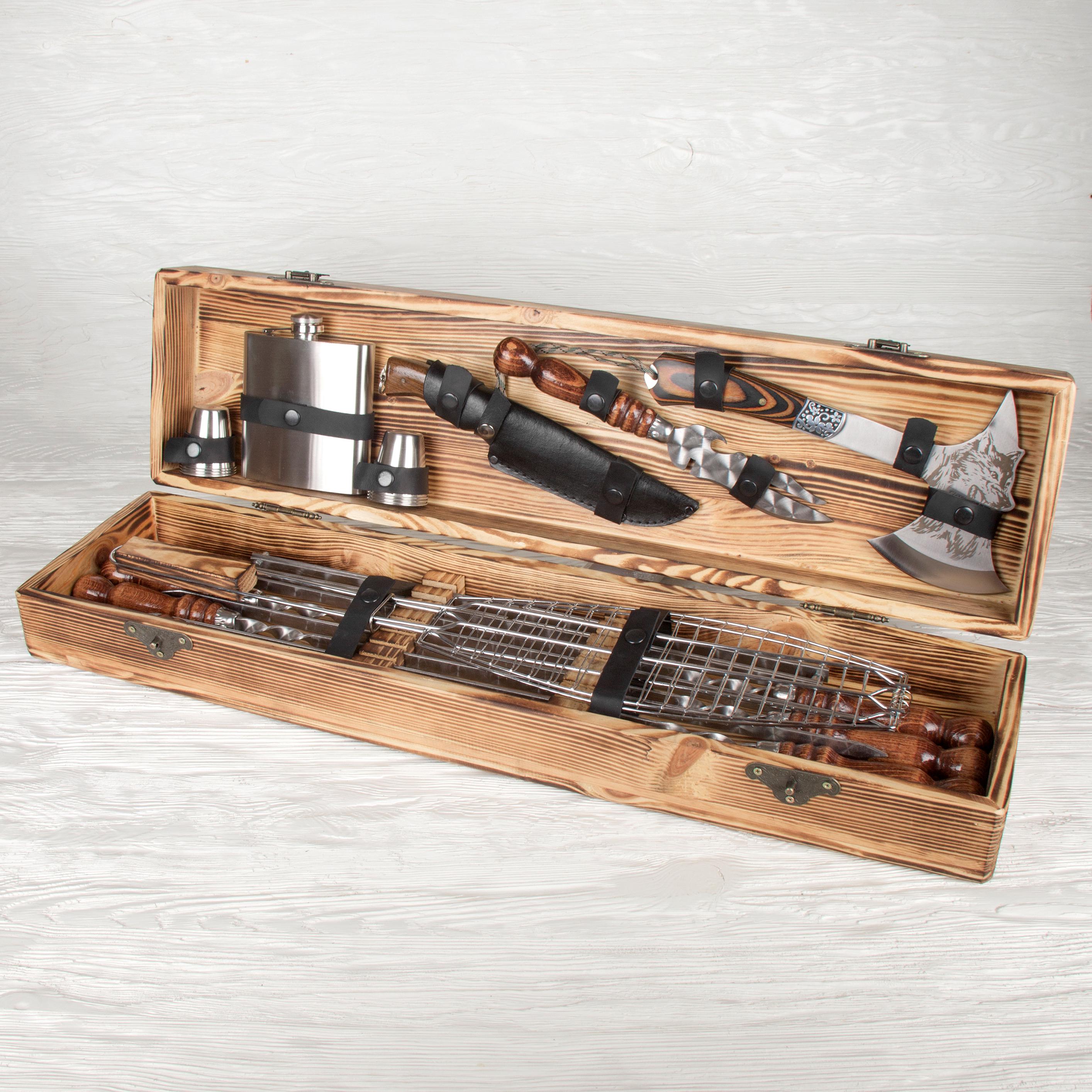 Набор шампуров Охотничий в деревянном кейсе