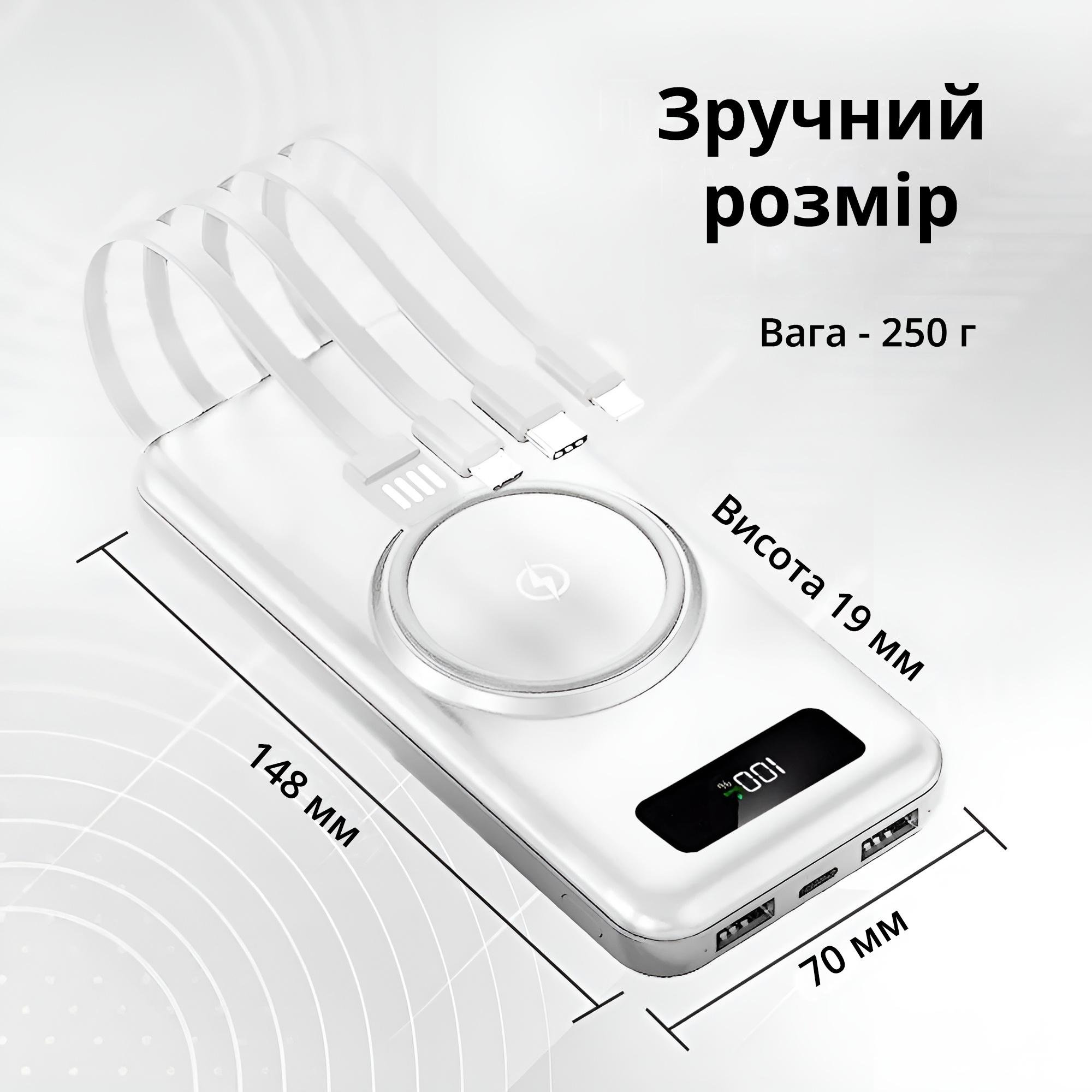 Портативний акумулятор 10000 mAh Power Bank на 2 USB виходи та з бездротовою зарядкою Білий - фото 7