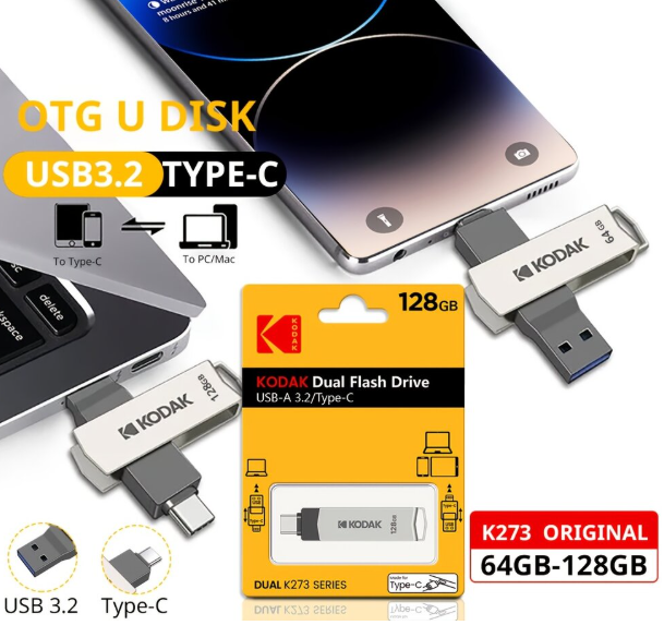 Флешка Kodak 128 ГБ с USB 3,2 и Type-C для быстрой передачи данных Серий (2783278096) - фото 3 Флешка Kodak 128 ГБ с USB 3,2 и Type-C для быстрой передачи данных Серий (2783278096) - фото 3