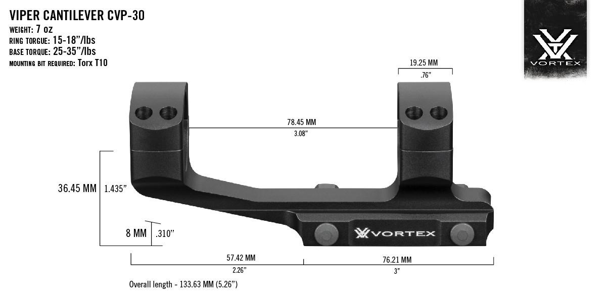 Крепление для прицела моноблок Vortex Pro 30 мм Extended Viper Cantilever mount цельное на Picatinny (CVP-30) - фото 9 Крепление для прицела моноблок Vortex Pro 30 мм Extended Viper Cantilever mount цельное на Picatinny (CVP-30) - фото 9