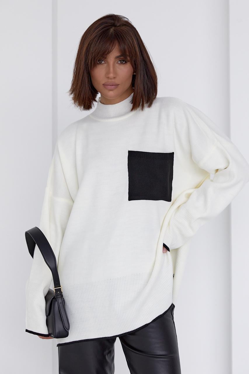 Кофта женская oversize с карманом на груди S Молочный (S-21049-Молочный) Кофта женская oversize с карманом на груди S Молочный (S-21049-Молочный)