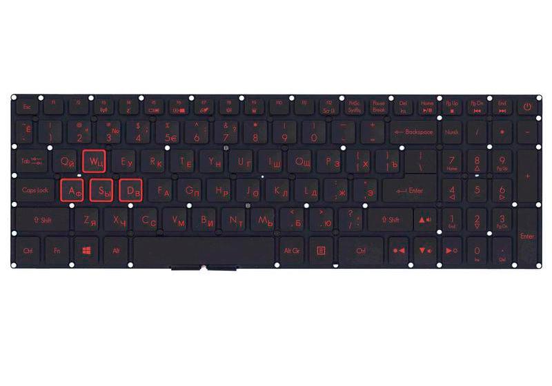 Клавиатура для ноутбука Acer Nitro 5 AN515-53 без рамки підсвітка RED прямой Enter Black