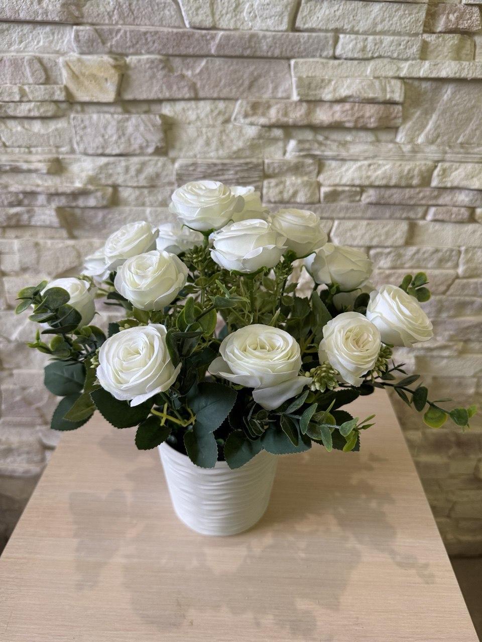 Букет троянди в кашпо ПЛАСТМАКС Білий (R0201) - фото 2