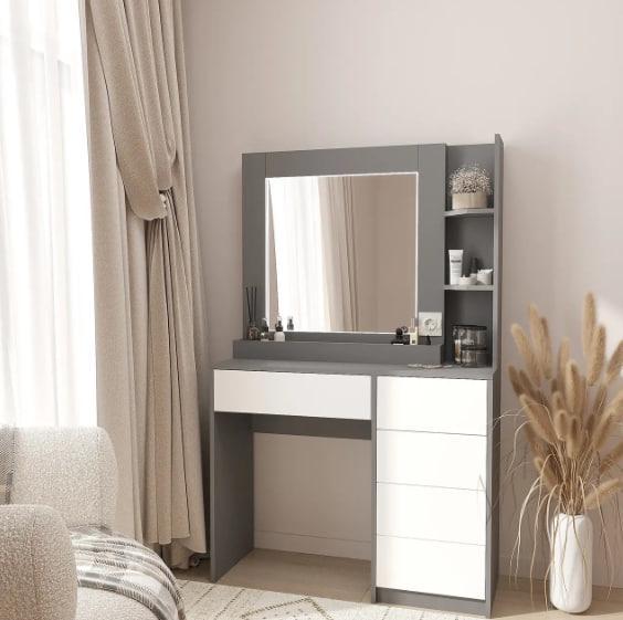 Туалетный столик New and Classic с LED подсветкой 1600x1000x380 мм Антрацит/Белый - фото 1 Туалетный столик New and Classic с LED подсветкой 1600x1000x380 мм Антрацит/Белый - фото 1