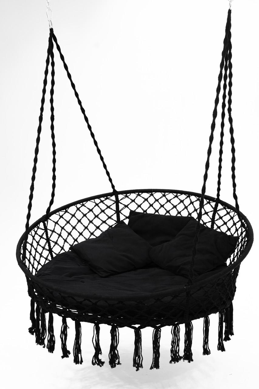 Кресло-качеля подвесное плетеное круглое WCG с мягкой подушкой 140 см Черный (QNSW11BL) - фото 4 Кресло-качеля подвесное плетеное круглое WCG с мягкой подушкой 140 см Черный (QNSW11BL) - фото 4