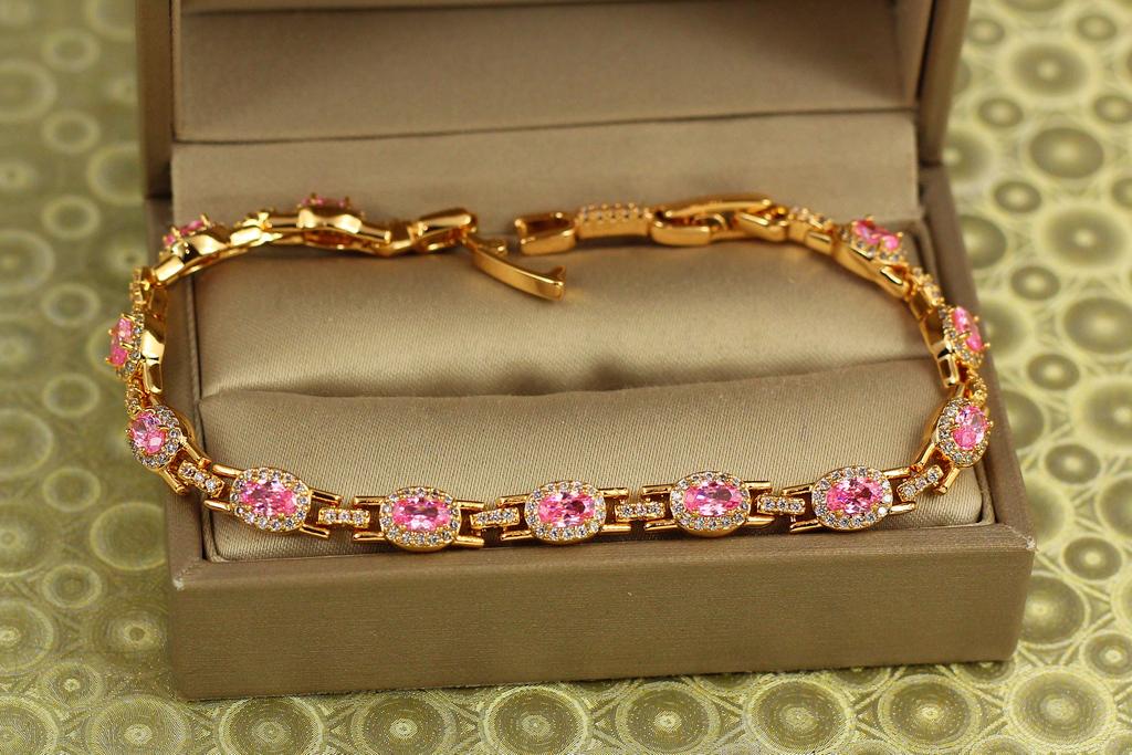 Браслет Xuping Jewelry Мозаика с розовыми камнями 19 см 6 мм Золотистый (34138662)