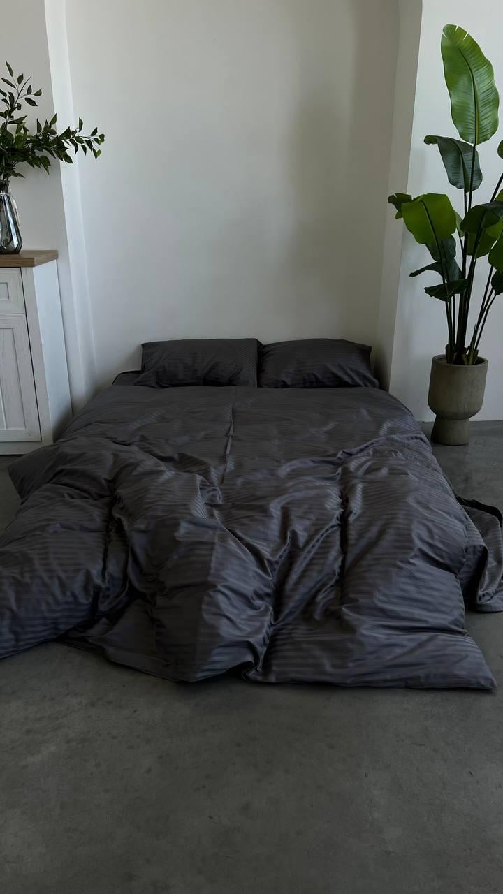 Комплект постельного белья двуспальный 180х220 см наволочка 50х70 см 2 шт. Черный (П4К-straip-013)