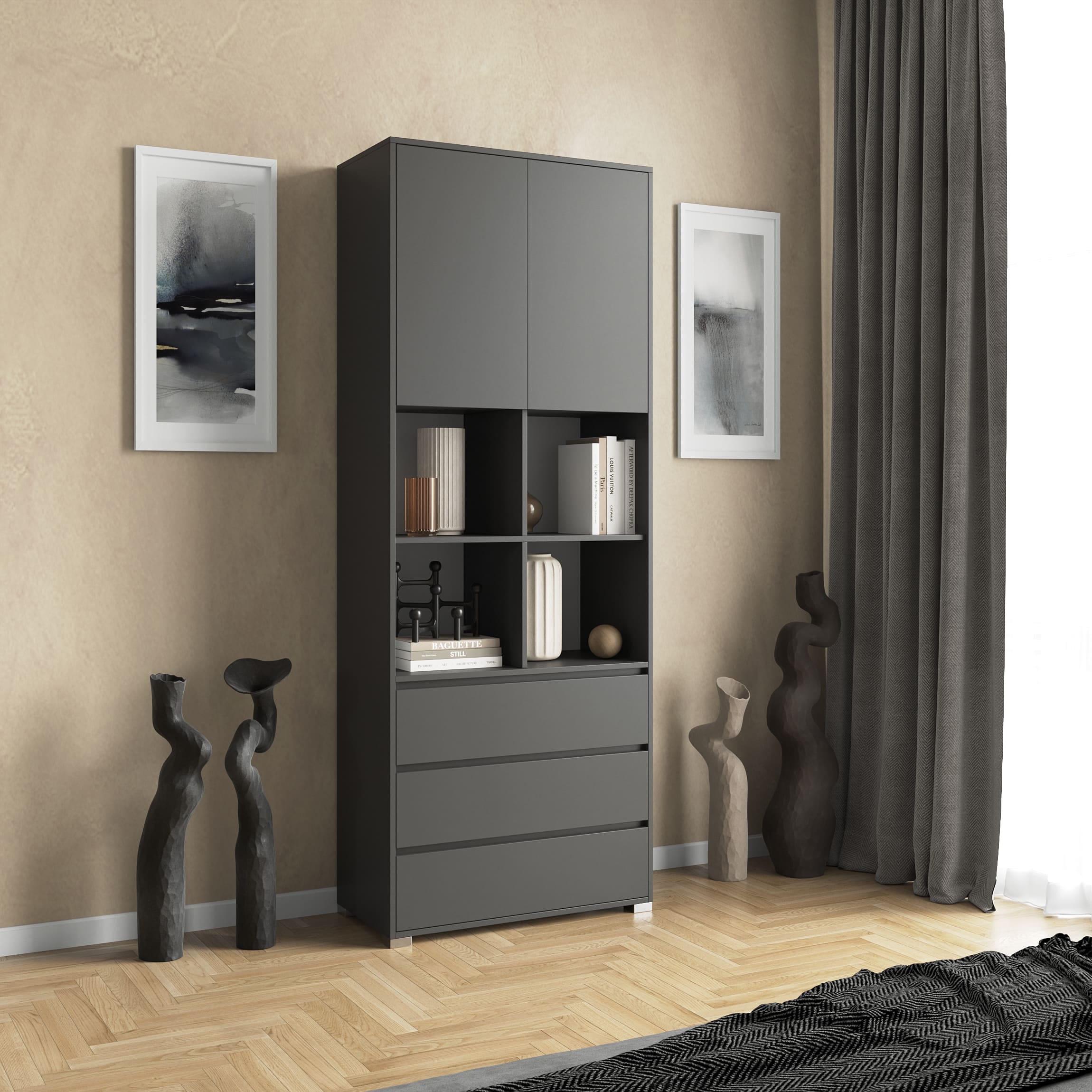 Шкаф на 3 ящика с открытыми полками 212,5х100х40 см Антрацит (380436)