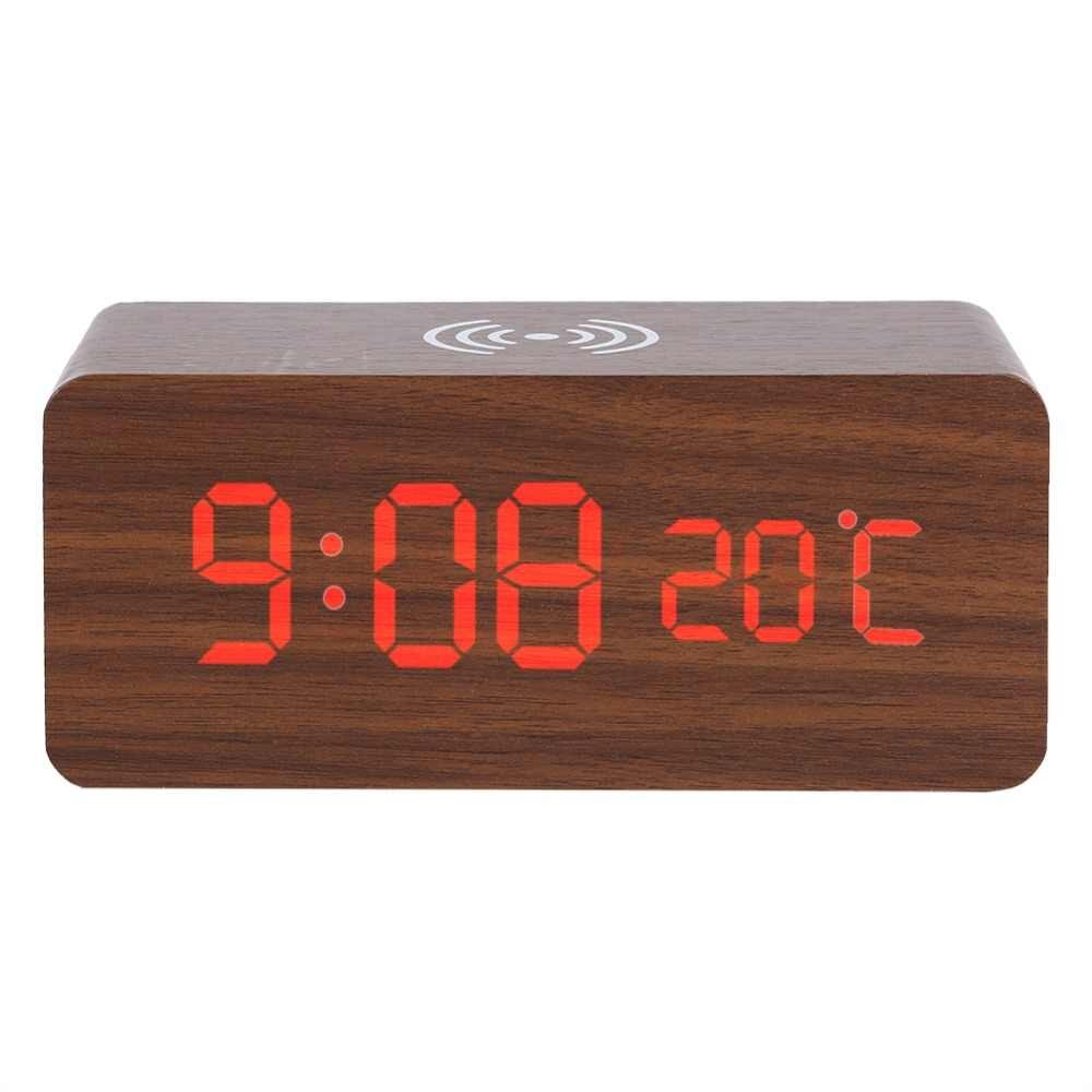 Годинник дерев'яний світлодіодний з бездротовою зарядкою UFT Wood Wireless clock - фото 5