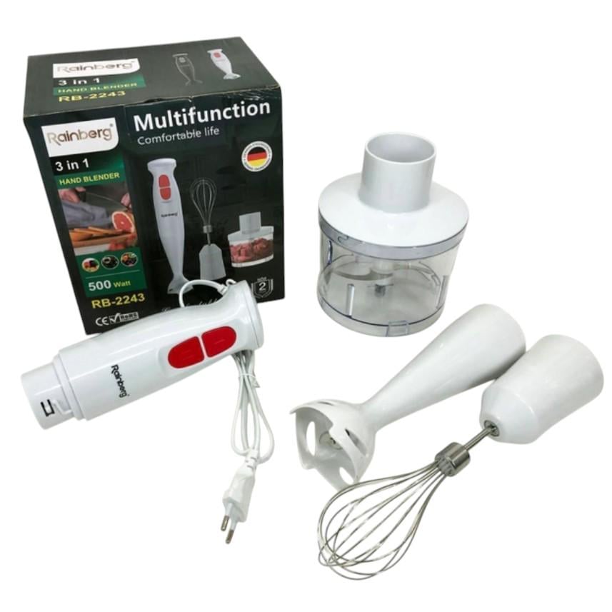 Блендер з міксером занурювальний Rainberg RB-2243 3в1 500 Вт Білий (186-1) - фото 3 Блендер з міксером занурювальний Rainberg RB-2243 3в1 500 Вт Білий (186-1) - фото 3